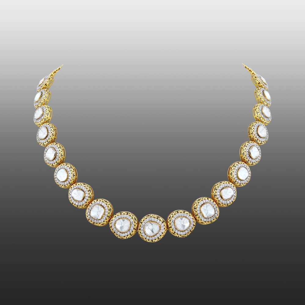 Polki String Necklace with Halo Setting